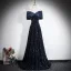 Sparkly Black Gold Sequins Evening Dresses 2026 A-Line / Princess Off-The-Shoulder Short Sleeve Backless