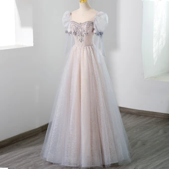 Illusion Rougissant Rose Perlage Faux Diamant Robe De Soirée 2023 Princesse Encolure Dégagée Manches Courtes Dos Nu Longue Soirée Robe De Ceremonie