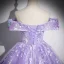 Flower Fairy Lavender Appliques Sequins Prom Dresses 2024 Ball Gown Off-The-Shoulder Short Sleeve Backless Floor-Length / Long Prom Formal Dresses