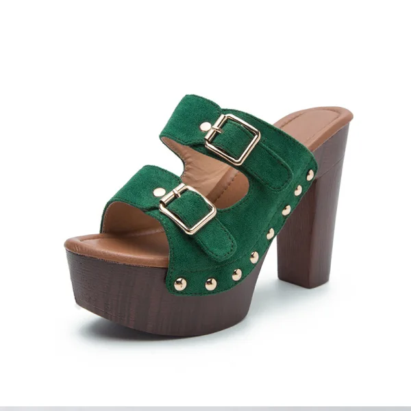 Chic / Beautiful Black Summer Street Wear Suede Womens Sandals 2022 12 cm Thick Heels Open / Peep Toe Sandals