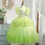 Chic / Beautiful Lime Green Ball Gown Birthday Cascading Ruffles Sequins Flower Girl Dresses 2022 Scoop Neck Short Sleeve Floor-Length / Long Flower Girl Dresses
