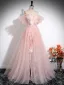 Schöne Rosa Perlenstickerei Applikationen Gespaltete Front Ballkleider 2024 Ballkleid Off Shoulder Kurze Ärmel Rückenfreies Lange Ball Festliche Kleider