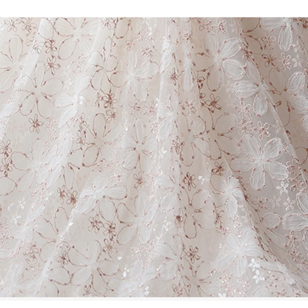 Lovely Champagne Sequins Beading Pearl Butterfly Birthday Flower Girl Dresses 2023 Ball Gown High Neck Puffy Short Sleeve Floor-Length / Long Flower Girl Dresses