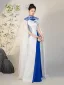 Chinese style White With Cloak Split Front Evening Party Cheongsam 2025 Trumpet / Mermaid High Neck Short Sleeve Floor-Length / Long Cheongsam / Qipao