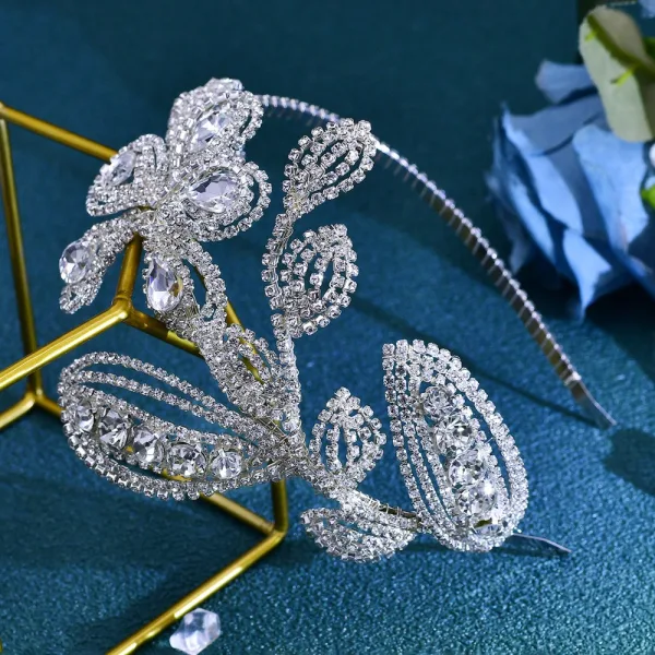 Piękne Srebrny Rhinestone Stop Ślub Ozdoby Do Włosów Ślubne 2024