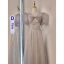 Simple Champagne Noeud Paillettes Robe Demoiselle D'honneur 2022 Princesse De l'épaule Manches Courtes Dos Nu Longue Robe Demoiselle D'honneur