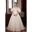 Illusion White Prom Dresses 2022 A-Line / Princess Square Neckline Bow Puffy Short Sleeve Backless Floor-Length / Long Prom Formal Dresses