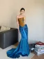 Chinese style Sexy Royal Blue Sequins Evening Dresses 2024 Trumpet / Mermaid Strapless Sleeveless Backless Sweep Train Evening Party Formal Dresses