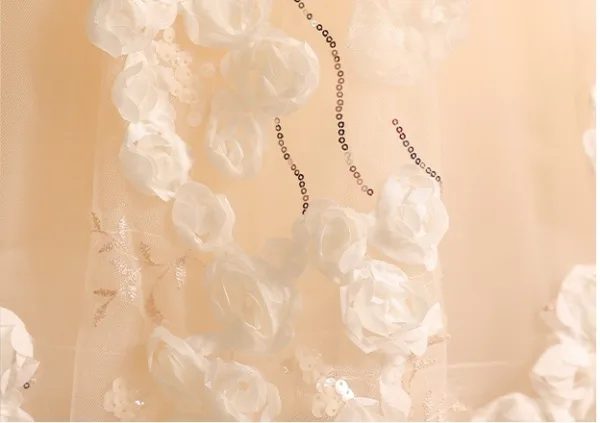 Chic / Beautiful Champagne Appliques Birthday Flower Girl Dresses 2025 Ball Gown Scoop Neck Sleeveless Backless Tea-length Tulle