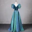 Vintage / Retro Green Prom Dresses 2024 A-Line / Princess Square Neckline Puffy Short Sleeve Backless Floor-Length / Long Prom Formal Dresses