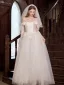 Elegant Modest / Simple White Appliques Wedding Dresses 2025 A-Line / Princess Off-The-Shoulder Sleeveless Backless Floor-Length / Long Wedding
