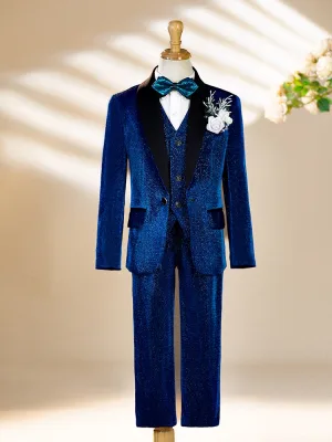 Tomber Hiver Bleu Roi Manches Longues 6 Pièces Costume Garçon Mariage 2025 Bijoux De Corps Manteau Pantalon Chemise Cravate Gilet