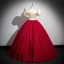 Vintage / Retro Chinese style Burgundy Beading Lace Flower Prom Dresses 2023 Ball Gown High Neck Bow Puffy Short Sleeve Floor-Length / Long Formal Dresses