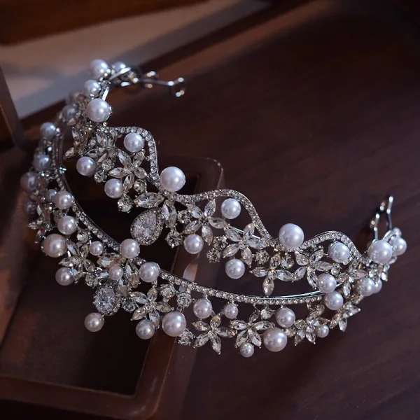 Charmant Zilveren Parel Rhinestone Legering Huwelijk Tiara Bruids Haaraccessoires 2025