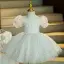 Fashion White Glitter Spotted Birthday Flower Girl Dresses 2022 Ball Gown Scoop Neck Puffy Short Sleeve Short Flower Girl Dresses