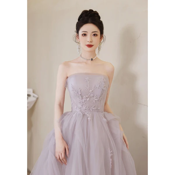 Chic / Beautiful Lavender Sequins Lace Flower Prom Dresses 2023 A-Line / Princess Strapless Sleeveless Backless Floor-Length / Long Formal Dresses