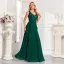 Modest / Simple Dark Green Sequins Chiffon Prom Dresses 2024 A-Line / Princess V-Neck Sleeveless Backless Floor-Length / Long Prom Formal Dresses