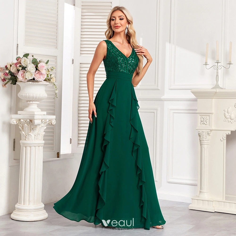 V-neck Chiffon Long Prom Dresses, A-line Prom Dresses, 2020 Prom Dresses