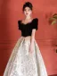 Charming Black Pearl Glitter Prom Dresses 2025 A-Line / Princess Square Neckline Short Sleeve Backless Floor-Length / Long Formal Dresses