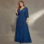 Sparkly Navy Blue Sequins Plus Size Evening Dresses 2025 A-Line / Princess V-Neck 3/4 Sleeve Floor-Length / Long Evening Party Formal Dresses
