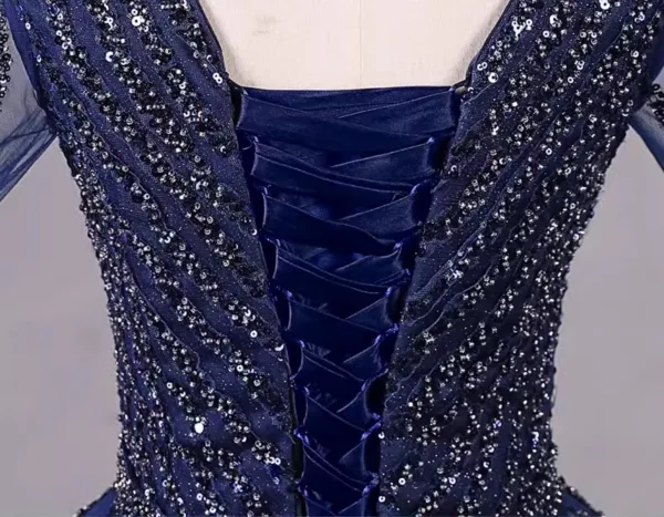 Vintage / Retro Navy Blue Beading Sequins Prom Dresses 2023 Ball Gown V-Neck Sleeveless Backless Floor-Length / Long Formal Dresses