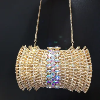 Unusual Sparkly Gold Pierced Rhinestone Evening Party Clutch Bags 2022