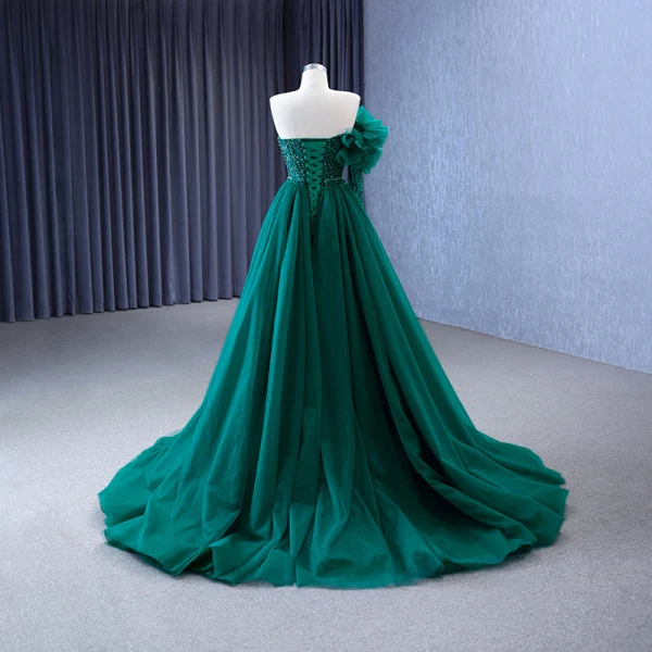 High-end Dark Green Handmade  Beading Evening Dresses 2023 Trumpet / Mermaid Strapless Sleeveless Backless Sweep Train Evening Party Formal Dresses