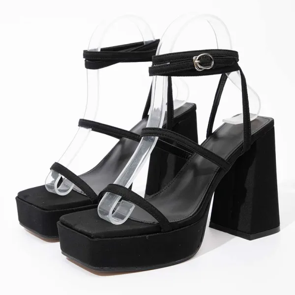 Chic / Belle Beige Été Cocktail Sandales Femme 2022 Bride Cheville 10 cm Talons Épais Peep Toes / Bout Ouvert Sandales Talons Hauts