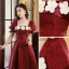 Elegant Burgundy Appliques Prom Dresses 2023 A-Line / Princess Square Neckline Short Sleeve Backless Floor-Length / Long Prom Formal Dresses