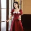 Elegant Burgundy Appliques Prom Dresses 2023 A-Line / Princess Square Neckline Short Sleeve Backless Floor-Length / Long Prom Formal Dresses