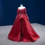 High End Burgunderrot Handgefertigt Perlenstickerei Pailletten Ballkleider 2022 Satin Ballkleid Off Shoulder Lange Ärmel Rückenfreies Sweep / Pinsel Zug Ball Festliche Kleider