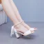 Élégant Blanche Perle Noeud Bride Cheville Chaussure De Mariée 2024 7 cm Talons Épais Peep Toes / Bout Ouvert Mariage Sandales Talons Hauts
