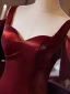 Chic / Belle Bordeaux Satin Robe De Bal 2024 Princesse Encolure Carrée Manches Courtes Dos Nu Noeud Train De Balayage Promo Robe De Ceremonie