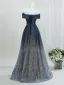 Schnittig Marineblau Glanz Sternenklarer Himmel Ballkleider 2026 A Linie Off Shoulder Ärmellos Rückenfreies Lange Festliche Kleider
