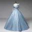 Elegant Sky Blue Sequins Prom Dresses 2025 Ball Gown Scoop Neck Long Sleeve Backless Floor-Length / Long Formal Dresses