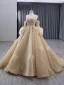 Luxury / Gorgeous Champagne Handmade  Beading Sequins Tassel Prom Dresses 2024 Ball Gown Strapless Short Sleeve Backless Court Train Prom Formal Dresses