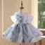 Chic / Beautiful Sky Blue Beading Pearl Sequins Birthday Flower Girl Dresses 2025 Ball Gown Scoop Neck Short Sleeve Floor-Length / Long