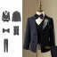 Navy Blue Long Sleeve Rhinestone 5-piece Boys Wedding Suits 2024 Coat Pants Shirt Tie Vest