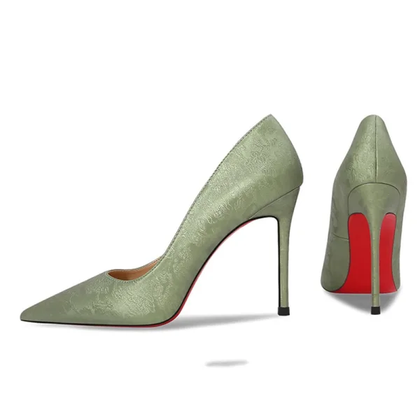 Elegante Chinese Stijl Saliegroen Gala Leer Pumps 2025 12 cm Naaldhakken / Stiletto Spitse Neus Pumps Hoge Hakken