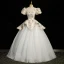Charmant Bleu Ciel Impression Robe De Bal 2023 Robe Boule Encolure Carrée Gonflée Manches Courtes Noeud Ceinture Dos Nu Longue Promo Robe De Ceremonie