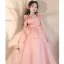 Chic / Beautiful Blushing Pink Appliques Birthday Flower Girl Dresses 2024 Ball Gown Square Neckline Sleeveless Floor-Length / Long