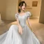 Simple Gris Robe Demoiselle D'honneur 2022 Princesse Manches Courtes Dos Nu Longue Demoiselle D'honneur Robe De Ceremonie