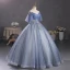 Schöne Meeresblau Perlenstickerei Ballkleider 2023 Ballkleid Off Shoulder Kurze Ärmel Rückenfreies Lange Ball Festliche Kleider