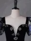 Vintage / Retro Navy Blue Floral Rhinestone Prom Dresses 2023 Ball Gown Square Neckline Short Sleeve Backless Floor-Length / Long Prom Formal Dresses