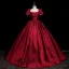 Elegant Burgundy Printing Prom Dresses 2025 Ball Gown Square Neckline Short Sleeve Backless Floor-Length / Long Prom Formal Dresses