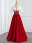 Demure Red Beading Sequins Prom Dresses 2025 Ball Gown V-Neck Short Sleeve Floor-Length / Long Prom Formal Dresses