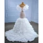 Luxury / Gorgeous White Beading Sequins Cascading Ruffles Wedding Dresses 2022 Trumpet / Mermaid Scoop Neck Short Sleeve Court Train Wedding