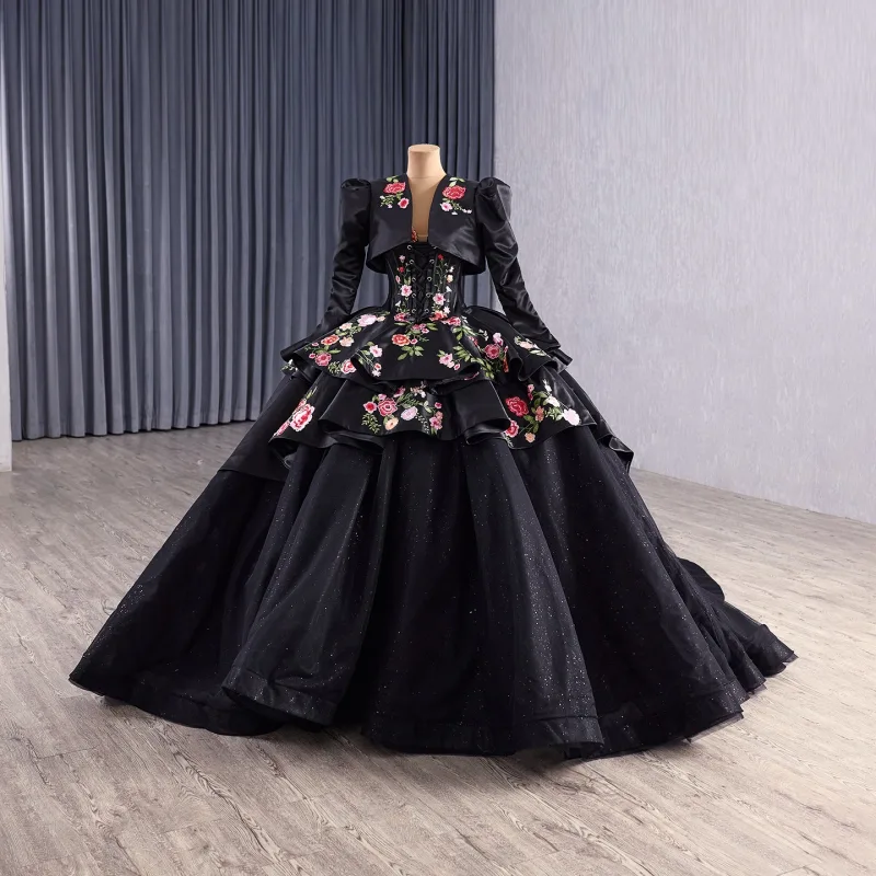 High-end Black Lace Flower Cascading Ruffles Corset Prom Dresses 2025 Ball Gown Short High-end Black Lace Flower Cascading Ruffles Corset Prom Dresses 2025 Ball Gown Short
