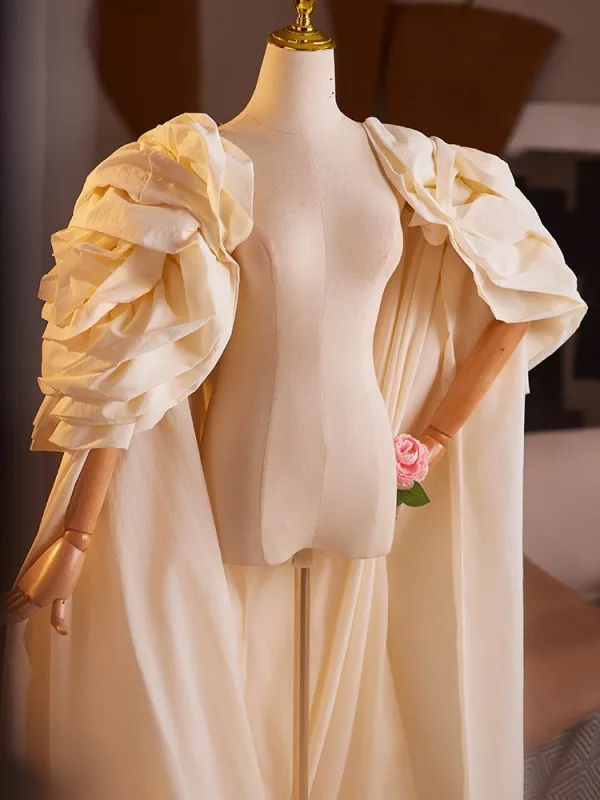Exaggerated Champagne Ruffle Evening Party Short Sleeve shawl 2025
