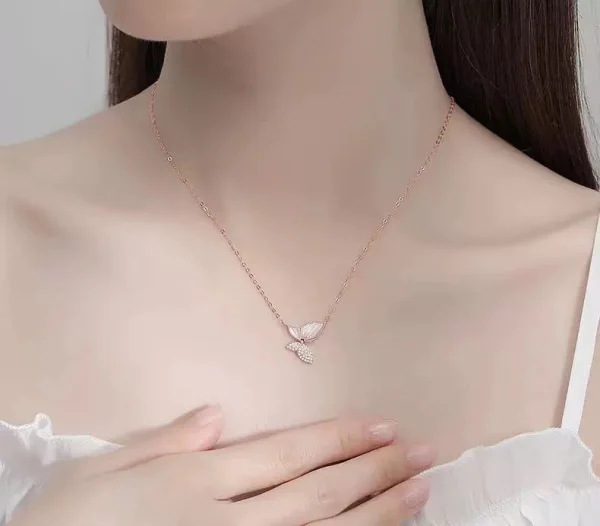 Lovely Rose Gold Butterfly Rhinestone Sterling Silver Prom Necklaces Accessories 2023